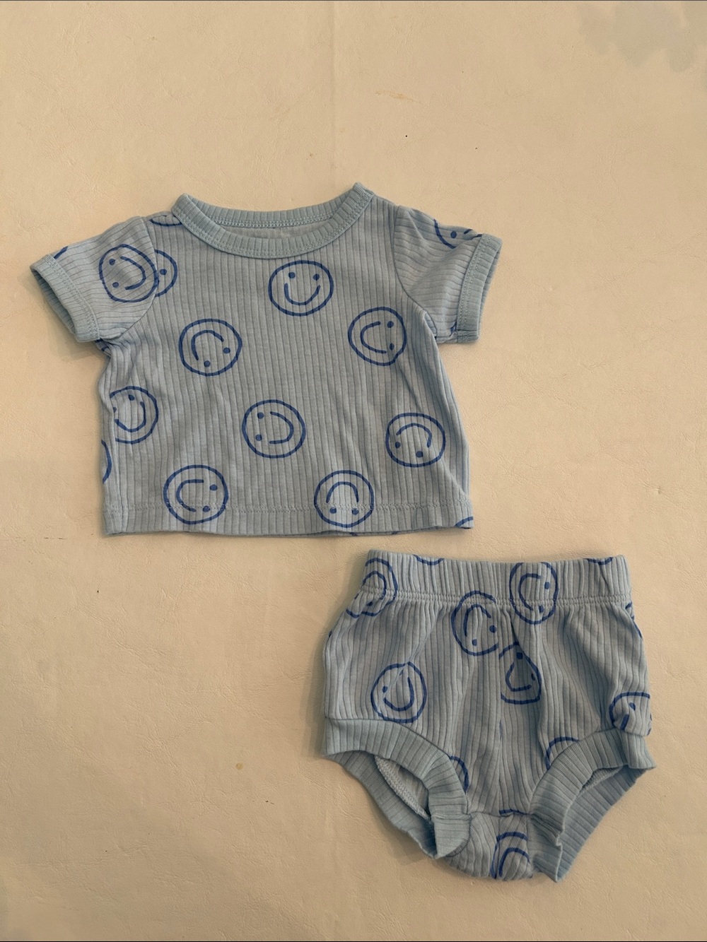 Cat & Jack Light Blue Smiley Ribbed Two-Piece Set